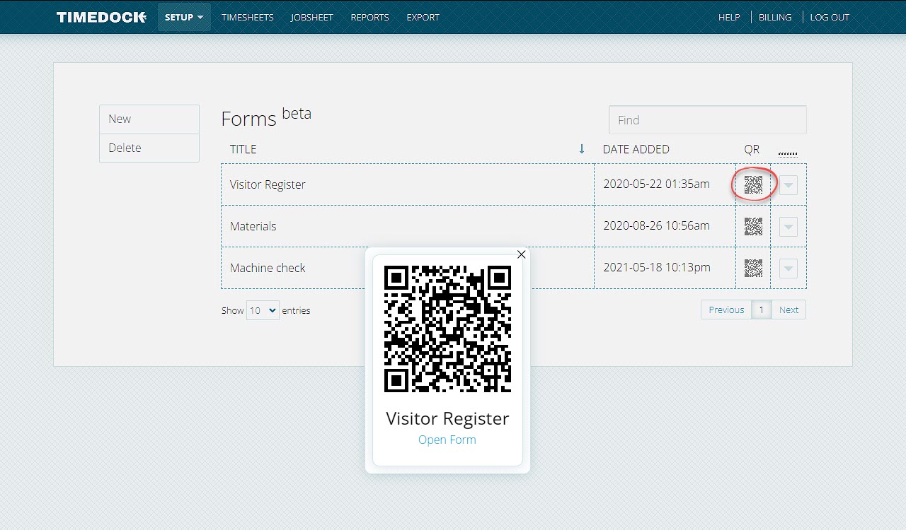 QR code for TimeDock form