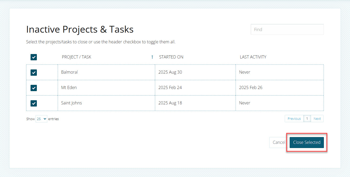 Review a list of inactive jobs