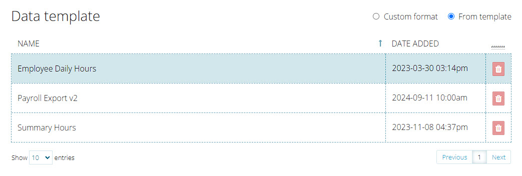 TimeDock CSV select template